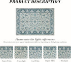 Area Rug 8×10, Large Vintage Boho Rug,Ultra-Soft Low Pile, Washable, Non Slip,Stain Resistant, Printed Carpet for Living Room Bedrooms Playroom Office Kitchen, Turquise/Cream