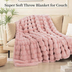 NEXHOME PRO Faux Fur Throw Blanket Pink, Luxury Soft Decorative Cozy Plush Long Shaggy Fluffy Blanket for Sofa Couch Bed Living Room, Reversible Puffy Thick Warm Blanket for Winter, 60"X80"