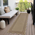 Scalloped Easy Jute Hallway Runner Rug, 2.6x8 Kitchen Non Slip Runner Washable Outdoor Indoor Long Rug, Farmhouse Morden Carpet for Porch Bedroom Laundry