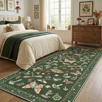 Mushroom 2.5x8 Runner Rug for Hallway Washable Kitchen Rugs Non Slip Low-Pile Whimsical Cottage Core Insect Bug Butterfly Funky Decor for Entryway Bathroom Bedroom Olive Green