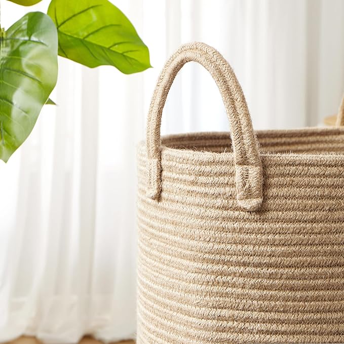 80L Extra Large Jute Woven Hamper Laundry Basket Wicker Rope Clothes Hamper for Baby Nursery Kids Tall Rattan Blanket Basket in Living Room Bedroom 16"D x 22"H