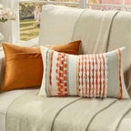 FUTEI Orange Accent Throw Pillow Covers Set of 2, 12x20 Inch Plush Tufted Striped Textured Decorative Pillow Cases for Farmhouse Boho Couch Decor