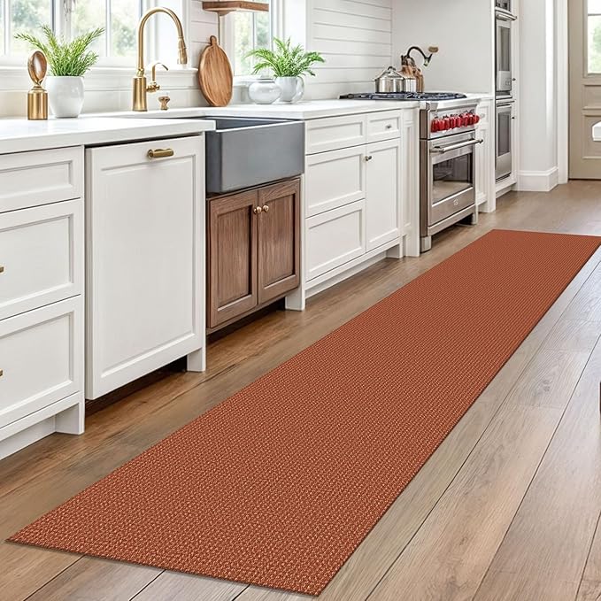 EARTHALL Woven Runner Rug 2x10 Ft Washable Runners for Hallways Long Cotton Non Slip Rubber Backed Kitchen Runner Braided Indoor Floor Carpet for Entryway, Hallway, Kitchen, Rustic Orange/Tan