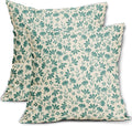 Aqua Floral Pillow Covers 16x16 Set of 2 Vintage Rustic Old Style Cute Small Flower Teal Cream Print Decorative Outdoor Pillowcases Farmhouse Throw Cushion Case Decor for Couch Sofa Bed