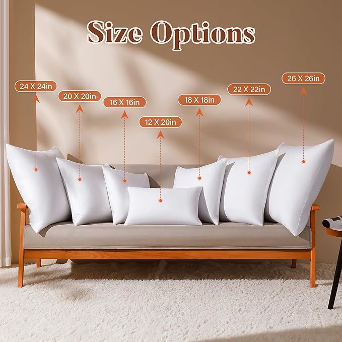 16x16 Feather Down Pillow Inserts Set of 2, Decorative Pillows with 100% Coton Cover, Throw Pillow for Bed, Couch and Sofa.