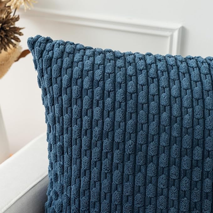 Kevin Textile 20x54 Inch Long Body Lumbar 1 Pack Boho Decorative Throw Pillow Cover Soft Striped Corduroy Rectangle Cushion Case Farmhouse Accent for Living Room Couch Sofa Bed, Blue