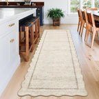 GarveeHome Scalloped Washable Runner Rug 2x10 Non Slip Kitchen Rugs Modern Blue Indoor Entryway Rug Farmhouse Soft Bath Mat Stain Resistant Carpet for Bedroom Hallway Laundry 2 ft x10 ft Beige