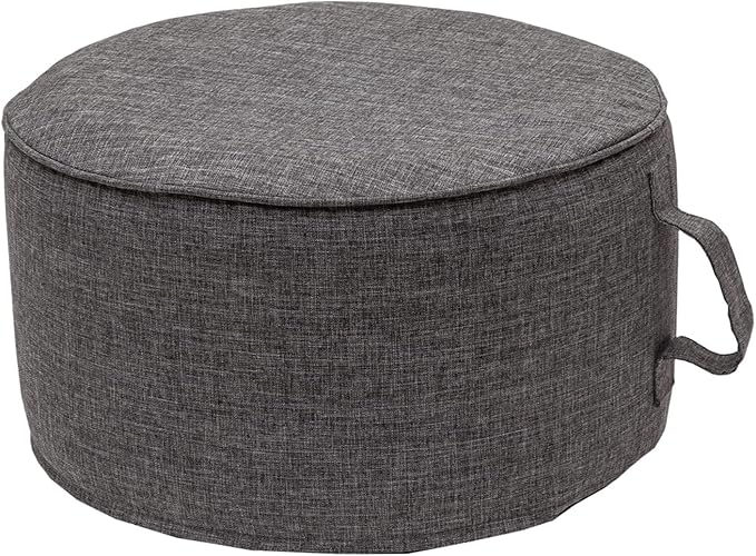 QILLOWAY Indoor/Outdoor Inflatable Stool,Round Ottoman,All Weather Foot Rest for Camping or Home,Charcoal Grey/Black