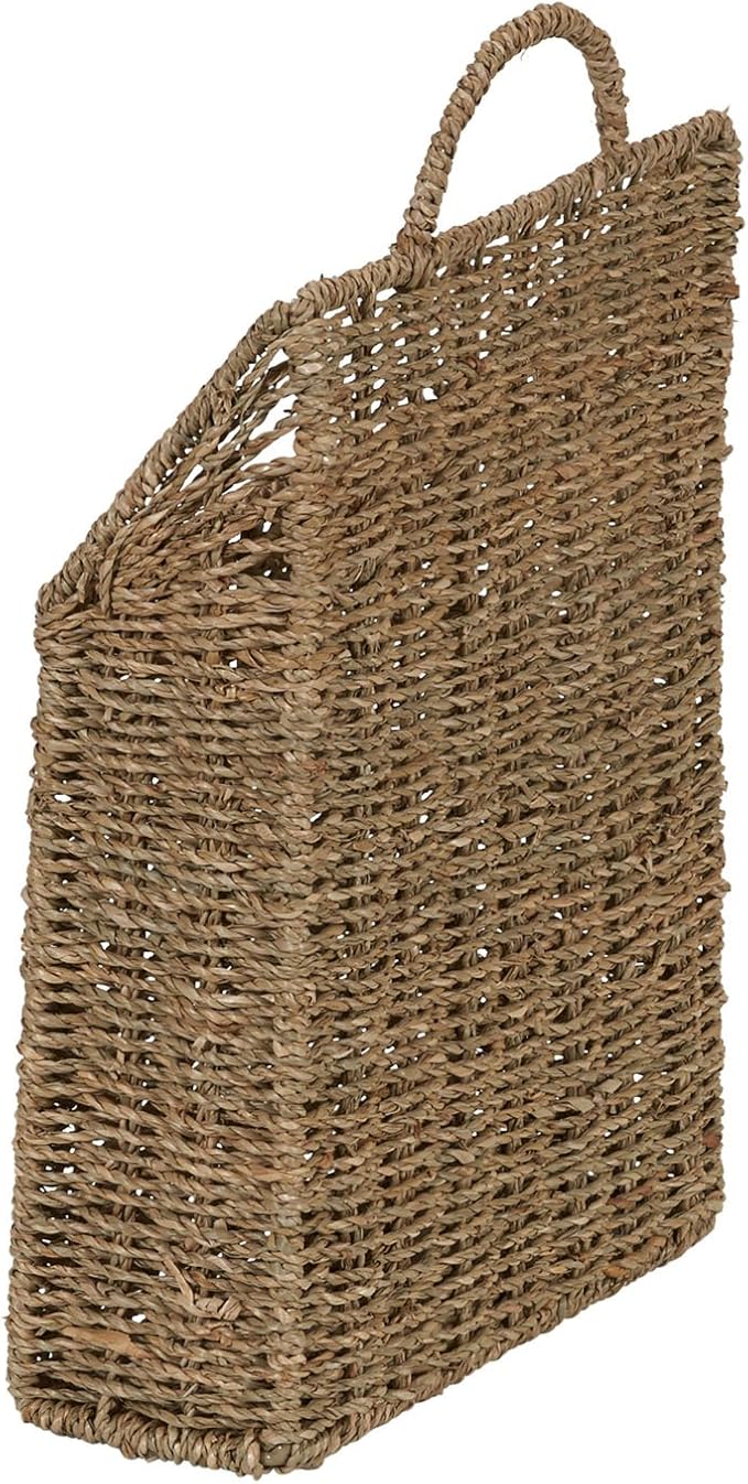 Rectangular Wicker Hanging Baskets, Set of 2, Small and Large, Handwoven Seagrass, Durable Metal Wire Frame, Multipurpose and Contemporary, Perfect for Organizing Newspapers, Mail and More, Natural