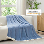 Snuggle Sac Blue Bedding Blankets Queen Size 90x90 inches, Reversible Microfiber Fluffy Fuzzy Soft Throw Cozy Knit Blanket for Women Mothers Birthday Gifts