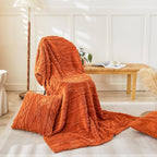 YUSOKI Sherpa Large Throw Blanket Single Layer,Light Weight(1.7lb),370GMS-3D Stylish Design for Gift Home Decor (Burnt Orange,50"x65")