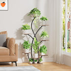Plant Stand Indoor with Grow Light, 55'' Corner Plant Stands for Indoor Plants, 7 Tiered Indoor Plant Shelf, Flower-Shaped Plant Rack, Metal Display Shelves for Living Room Patio Balcony Decor Black