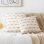 Boho Throw Pillow Covers 18x18 Set of 2 Modern Farmhouse Decorative Cushion Case Tufted Square Pillows Cover Neutral Pillow Cases Accent Pillowcase for Sofa,Couch,Bed,Beige and Brown