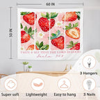 AQYIP Strawberry Christian Tapestry, Psalm 34:8 Bible Verse Tapestry Decorative, Pink Cute Floral Strawberry Religious Wall Tapestries Blanket Decor for Home Girls Room Dorm, 50x60 Inch