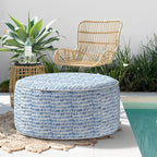 Indoor/Outdoor Inflatable Ottoman, All Weather Ottoman Pouf D31 x H14 inch, Round Foot Rest Ottomans, Portable Footstool for Patio, Garden, Porch, Home, Pebble Blue