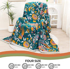 Boho Throw Blanket for Bed Couch Sofa,100% Cotton Ultra Soft Large Throw Blanket,Floral Bird Decor Bed Blankets 60"×80",Decorative Reversible Muslin Bed Cover for All Seasons