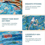 Boho Throw Blanket - 100% Cotton Ultra Soft Muslin Spring Blanket, 50"x60" Lightweight Floral Bird Printed Framhouse Bedding Blanket for Bed, All Season Blue Bohemian Bedroom Home Decor Quilt