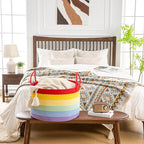 KAKAMAY Large Blanket Basket (20"x13"),Woven Baskets for storage Baby Laundry Hamper, Cotton Rope Blanket Basket for Living Room, Laundry, Nursery, Pillows, Baby Toy chest (Rainbow)
