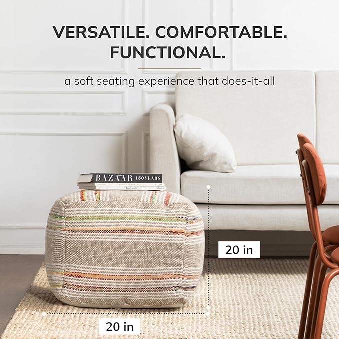 Anji Mountain Pouf Ottoman Foot Rest, Handmade Ottoman Pouf, Comfortable Foot Stool, Decorative Floor Seating for Living Room Decor, Bedroom & Home Décor Accent - Nomad Stripe