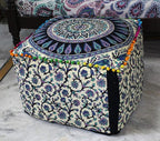 CRAFT KALA Indian Square Patchwork Traditional Pouf Cover Indian Living Room Poufs Cover Decorative Designer Ottoman Home Living Footstool Chair Ottoman Decor 16X16X14 inch, Green Deer Elephant