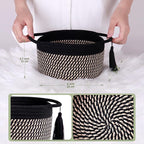 Small Empty Gift Basket to Fill with Handles, Little Cute Woven Baskets for Man, Boys Gifting – Mini Storage Bin for office Desk, Bathroom, Plant Decor with Gift Bag & Ribbon – Black Brown