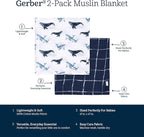 Gerber Baby Unisex 2-Pack Muslin Blanket, Coastal Calm, One Size