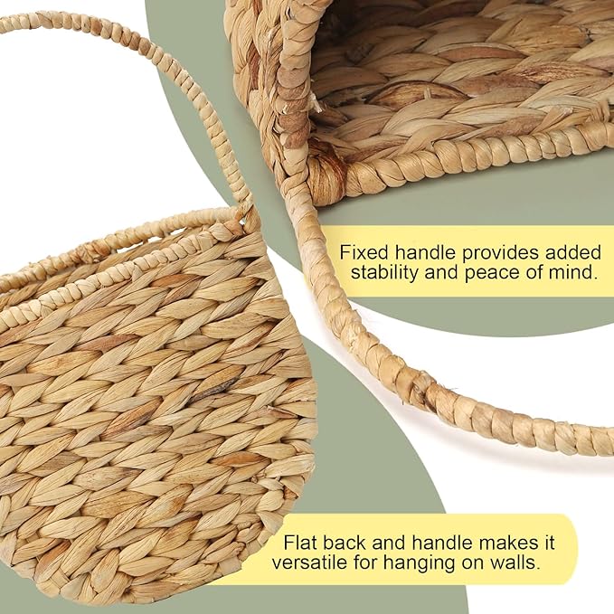 Woven Wicker Wall Hanging Basket Storage for Garden,Hanging Basket,Wall Hanging Baskets for Decorative Plants And Flowers,Semiround,Set of 2