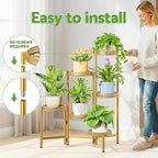 6 Tiered Plant Stand Indoor for Multiple Large Planter, Tall Heavy Duty Adjustable Folding Rack with Rustproof 7.9 Inch Wide Tray, Plant Shelf for Corner Living Room - GoldWave