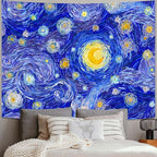 Accnicc Starry Night Tapestry Vincent Van Gogh Wall Tapestries Aesthetic Abstract Star Blue Sky Oil Painting Landscape Ceiling Hippie Tapestrys for Bedroom Living Room Dorm 80 x 60 Inch