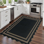Scalloped Modern Easy Jute Carpet, 4x6 Outdoor Patio Washable Area Rug, Indoor Black Kitchen Rugs Farmhouse Neutral Non Slip Rug for Living Room Patio Entryway