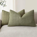 Foindtower Set of 2 Decorative Linen Check Throw Pillow Covers Neutral Farmhouse Lumbar Cushion Covers Modern Boho Home Decor for Sofa Chair Couch Bedroom Living Room,12×20 Inch,Sage Green