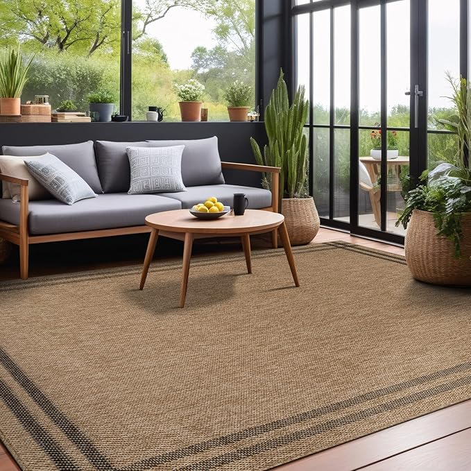 Easy Jute Rugs 4x6 Bordered Natural Color Living Room Indoor Outdoor Area Rug for Patio and Kitchen Rug High Traffic Washable Easy to Clean Solid Boho Woven Design Outside Carpet (4 x 6)