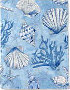 Nautical Seashells and Coral Fleece Blanket - Lightweight Soft Cozy Gifts Throw for Marine Life Lovers, Kids,Women,Starfish Blankets,Home Room Modern Ocean-Inspired Decor 50x60in