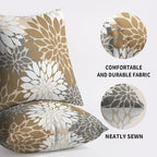Brown White Grey Gray Pillow Covers 22X22 Inch Set of 2, Modern Dahlia Floral Print Decorative Throw Pillow Covers Outdoor Farmhouse Cushion Case for Home Couch Sofa Bed Decoration