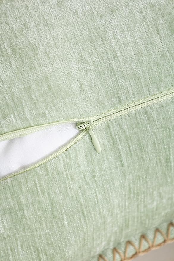 Decorative Throw Pillow Covers Pack of 2, 18x18 In Chenille Soft Pillow Covers with Stitched Edge, Farmhouse Neutral Euro Decorative Pillows for Bed Couch Sofa Home Decor Living Room,Green