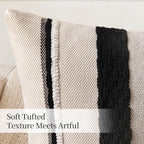 ANRODUO Pack of 2 Boho Decorative Throw Pillow Covers 20x20 Farmhouse Cushion Case Striped Chenille Pillow Cases Square Pillow Covers Accent Neutral Pillowcase for Sofa Couch Bed, Black-White Stripe 2