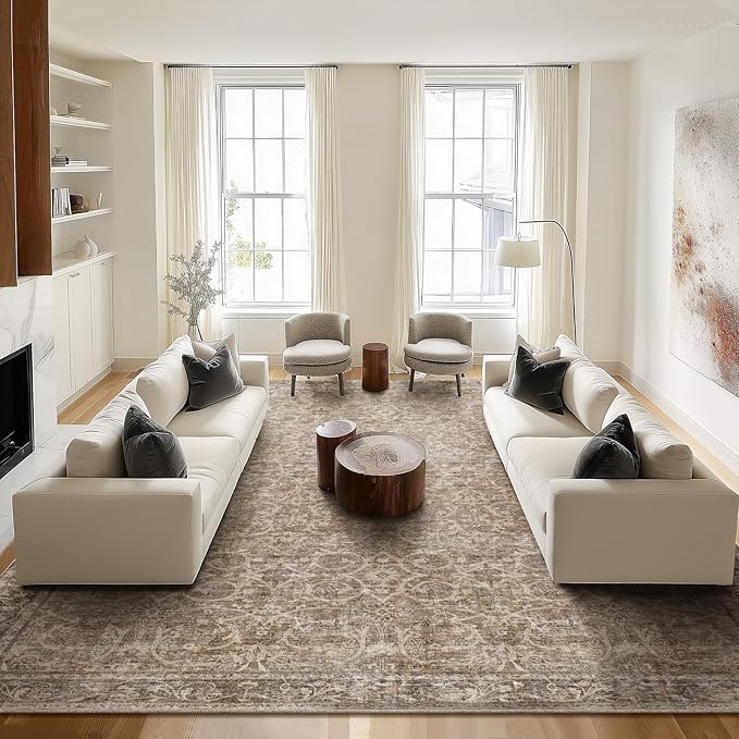 Washable Rugs for Living Room: 10x14 Area Rugs for Bedroom Ultral Soft Non-Slip Stain Resistant Vintage Boho Large Carpet for High-Traffic Dining Room - Farmhouse Decor