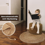 · REDEARTH · Round Area Rug - 4 Feet Braided Natural Jute with Non-Skid Backing - Handwoven Boho Rug for Bedroom, Kitchen, Living Room - Farmhouse Aesthetic Home Decor - Durable Handmade Rug