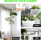 Hanging Planters, Set of 9 White Hanging Pots, 8" Hanging Flower Pots, Plant Pots with Drainage Plugs, Water Barrier and Chains, Come with Free Mini Garden Tools Set