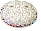 Round Mandala Floor Pillow Cover Seating Cushion Throw Cover Hippie Decorative Bohemian Ottoman Pouf Cover, Pom Pom Pillow Cases,Boho Indian 22 Inches (Gold)