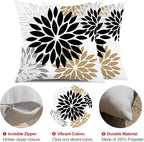 DFXSZ Black Brown Outdoor Pillow Covers 18x18 Inch Set of 2 White Gray Flower Throw Pillows Farmhouse Outdoor Modern Floral Polyester Square Cushion Case Decor for Patio Funiture Garden 002B18