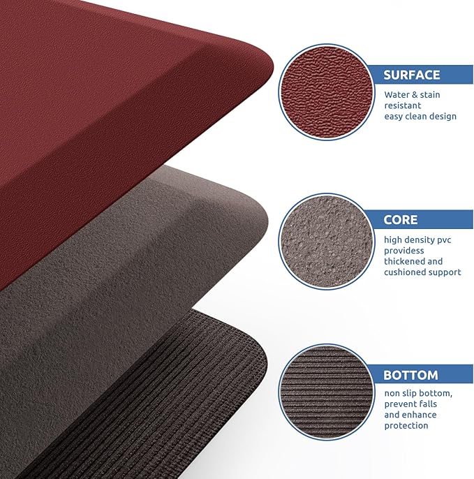 KitchenClouds Kitchen Mat Cushioned Anti Fatigue Kitchen Rug 0.8inch Water Resistant Non Slip Kitchen Rugs and Mats Standing Desk Mat Comfort Floor Mats for Kitchen Sink Office (17.3"x28", Red)