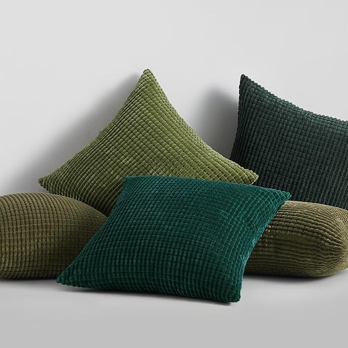 Topfinel Fall Pillow Covers Set of 4 Soft Corduroy Boho Strip Textured OliveGreen Pillow Covers Modern Farmhouse Cute Autumn Home Decor Green Living Room Sofa Couch Bed 40x40 cm