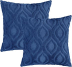 decorUhome Cozy Textured Euro Sham Throw Pillow Covers 24x24 Inch Set of 2, Soft Plush Faux Wool Dark Blue Accent Couch Pillow Covers for Modern Farmhouse Sofa Bed Living Room