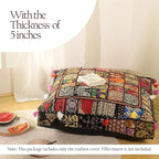 THE ART BOX Cotton Patchwork Vintage Boho Embroidered Floor Pillows & Cushion Cover Dog Pouf Seating Pouf Meditation Pillow Pet Bedding Cat Bed Boho Home Décor (35x35 Inches, Cover Only)