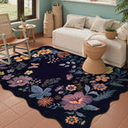 Lahome Floral Washable Rugs for Bedroom, 4X6 Area Rug Ultra-Thin Soft Living Room Rug, Non-Slip Classroom Rug Stain Resistant Boho Low-Pile Throw Carpet for ‎Office Flore (4x6ft,Purple)