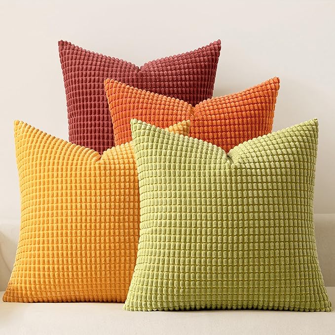 MIULEE Fall Decorative Pillow Covers 20x20 Inch Set of 4 Burnt Orange Green Gradient Series Boho Farmhouse Home Decor Couch Throw Pillows Summer Modern Corduroy Pillowcases for Sofa Living Room Bed