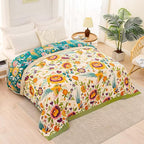 Boho Throw Blanket for Bed, 100% Cotton Soft Rustic Quilt Fall Blanket, 50"x60" Colorful Floral Printed Farmhouse Decor Bed Blankets, All Season Rustic Reversible Bohemian Throw Quilt