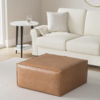 SIMPLIHOME Brody Large Square Coffee Table Pouf - 30 inch Wide Upholstered Vegan Leather Ottoman in Distressed Brown, Boho Footstool, Coffee Table or Extra Seating for Living Room, Assembled