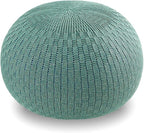 ARTPLAN - Round Knit Pouf - Woven Floor Ottoman - Handmade & Hand Stitched - 19.7 Dia x 12.8 High - Boho Home Décor - Living Room - Bedroom,Agate Green